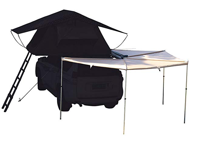 Hasika All-Weather Car Batwing Awning Side Rooftop Tent Sun Shelter Designed for Vehicle with Roof Rack- Right/Left Hand Driver Side Awning Radius 8.2 ft,Khaki