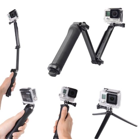 Rusee 3 Way Adjustable Arm, Mount Tripod, Hand Grip Monopod , Ski Pole for GoPro Hero 4 3 2 1 SJCAM 4000 5000 6000 Sport Cameras