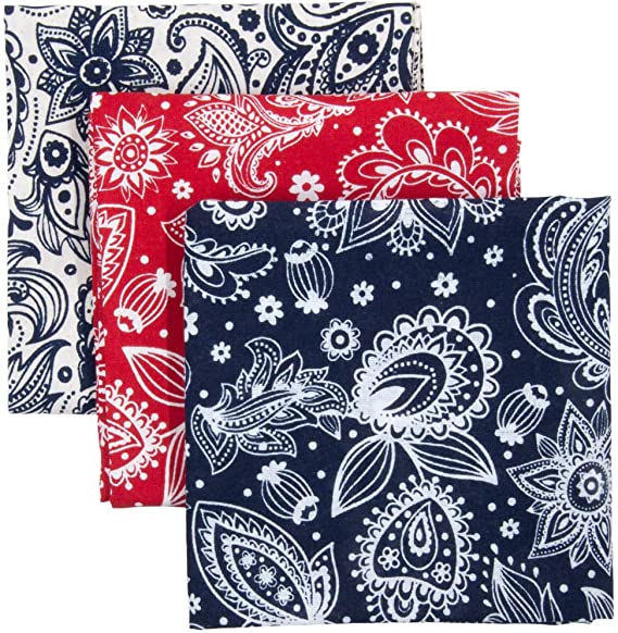Bandana 3-Pack - Made in USA For 70 Years - Sold by Vets – 100% Cotton –Sewn Edges