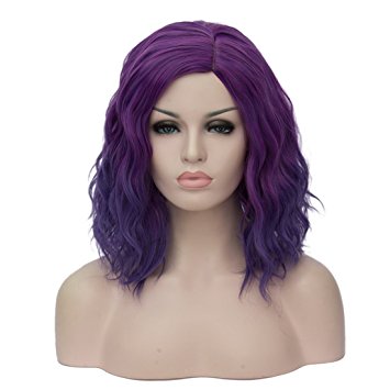Mildiso Wigs Short Bob Wavy Curly Women Wigs Purple Synthetic Hair Cosplay Halloween Wigs with Wig Cap M004PR