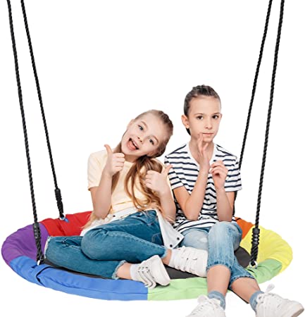 SUPER DEAL 40" Waterproof Saucer Tree Swing Set, Attaches to Trees or Existing Swing Sets - 360 Rotate°, Adjustable Hanging Ropes for Kids, Adults and Teens, 700lb