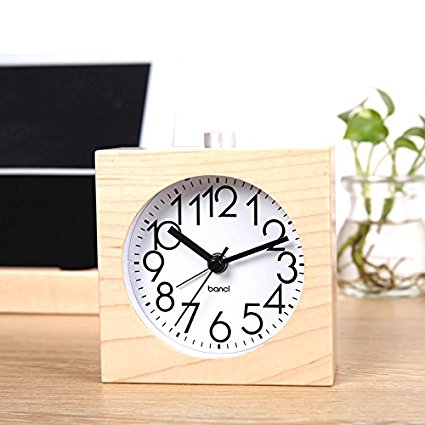 BELKA Clear Face Alarm Clock Mid-Century Wood Desk Decor Vintage Silent Square Maple Wood Alarm Clock Multifunction Clock with Nightlight Snooze Feature(Battery not included)