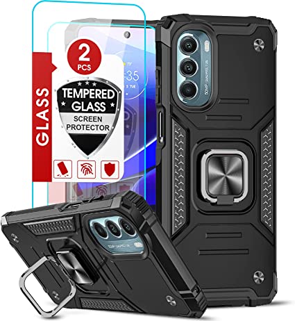 LeYi for Motorola Moto G Stylus 2022 5G Case with 2 Pack Tempered Glass Screen Protector, Magnetic Kickstand Stand Military Grade Protective Silicone Shockproof Tough Hard Mobile Phone Cover for Men Moto G Stylus 2022 Black