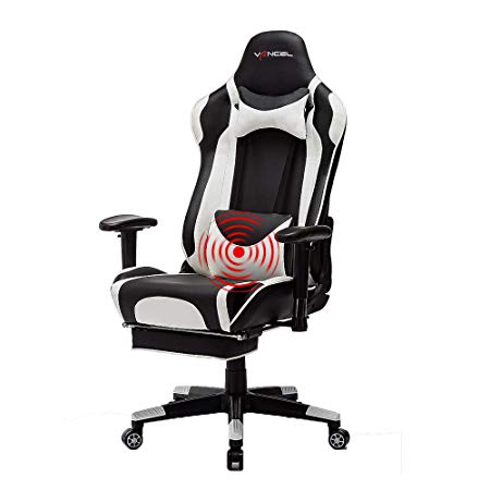 Computer Gaming Chair High Back Office Desk Chair Large Size Ergonomic Adjustable Racing Chair Swivel Task Chair Executive Office Chair with Headrest,Lumbar Support & Retractable Footrest(White)