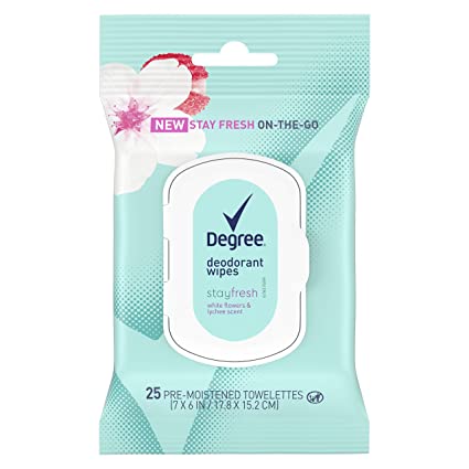 Degree Stay Fresh On-The-Go Deodorant Wipes, 25 Towlettes (White Flowers & Lychee)