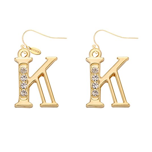 SENFAI Alloy 26 Alphabet English Letters Crystal Initial Charms Earrings Real Glod Plated