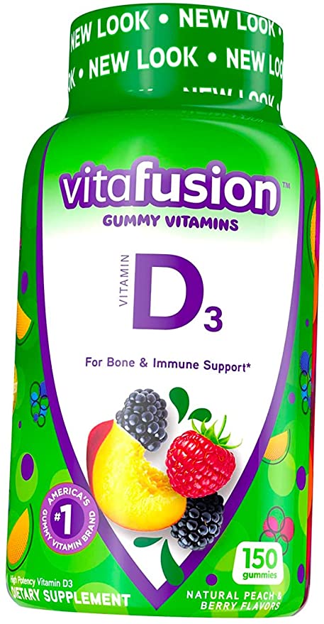D3, 50 mcg, Peach, BlackBerry, Strawberry, Pack of 150 Count