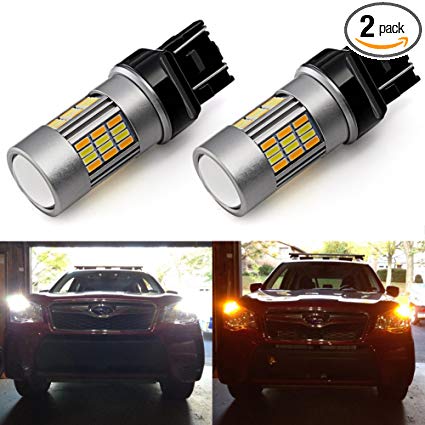 ENDPAGE 7443 7443LL 7444NA T20 White/Amber Switchback LED Bulb, 2-pack, Super Bright, 62-SMD with Projector Lens, Xenon White for Daytime Running Light/Parking Light, Yellow for Turn Signal Lights