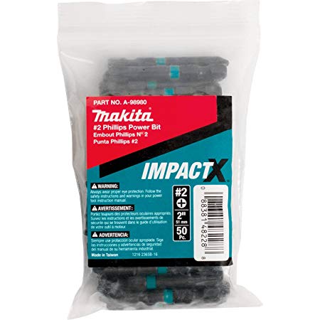 Makita A-98980 Impactx #2 Phillips 2″ Power Bit, 50 Pack, Bulk