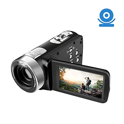 Camcorder Video Camera Full HD 24.0MP Digital Camera 1080p 2.7” Rotatable LCD for Vlogging Webcam Pause Function Dual LED Lights