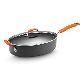 Rachael Ray Hard Anodized II Nonstick Dishwasher Safe 5-Quart Covered Oval Saute with Helper Handle, Orange