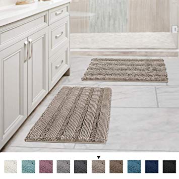 Original Luxury Chenille Bathroom Rug Mat, 17" x 24"/17" x 24", Extra Soft and Absorbent Shaggy Rugs, Machine Wash Dry, Perfect Plush Carpet Mats for Tub, Shower, and Bath Room, Taupe