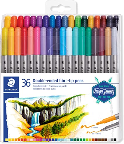 Staedtler Double-Ended Fiber-Tip Pens, Washable Ink, Fine & Bold Writing and Coloring Tips, 36 Assorted Colors, 3200 TB36