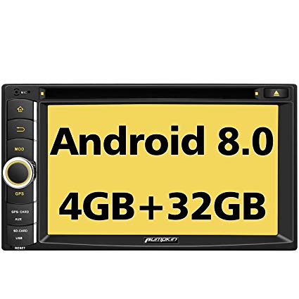 PUMPKIN Android 8.0 Car Stereo Double Din DVD CD Player with GPS, WiFi, 4GB RAM, Support Fastboot, Backup Camera, Android Auto, 128GB USB SD, AUX, 6.2 inch Touchscreen