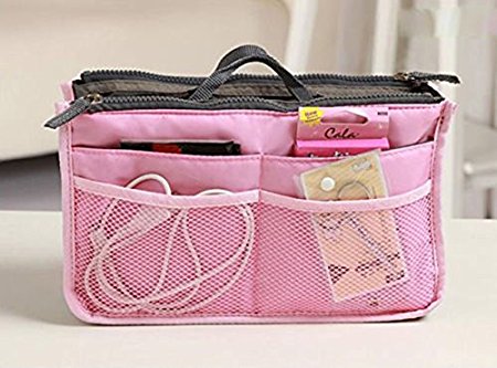 Pockettrip Portable Multi-function Handbag Pouch Bag in Bag Organiser Insert Organizer Tidy Travel Cosmetic Pocket (Pink)