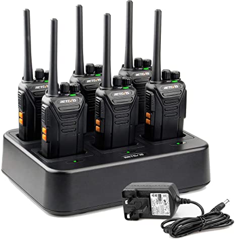 Retevis RT27 Walkie Talkie, Walkie Talkies with 6 Way Charger, PMR446 License-free, 16 Channels, VOX, Two Way Radio for School, Factory, Security (6 Pack, Black)