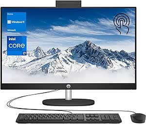 HP Newest 27" Touchscreen All-in-One, 27" FHD Display, Intel Core i7-1355U, 64GB RAM, 2TB SSD, IR Camera, Wired Keyboard & Mouse, HDMI, RJ45, Wi-Fi 6, Windows 11 Home, Black