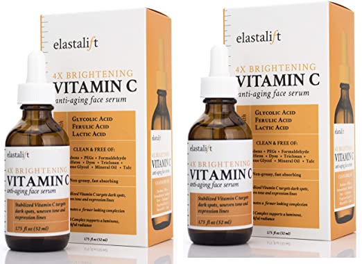 Elastalift Vitamin C Serum for Age Spots, Wrinkles, Expression Lines. Anti-Aging Serum w/Vitamin C & Hyaluronic Acid brightens skin & helps promote a healthier skin complexion (Two - 1.75 Fl Oz)