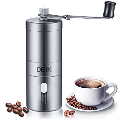 Coffee Grinder Deik, Espresso Coffee Bean Grinder, Portable Stainless Steel Grinder Manual, Best Conical Burr for Precision Brewing, Adjustable Salt Pepper Mill Grinds Beans Spices Brushed