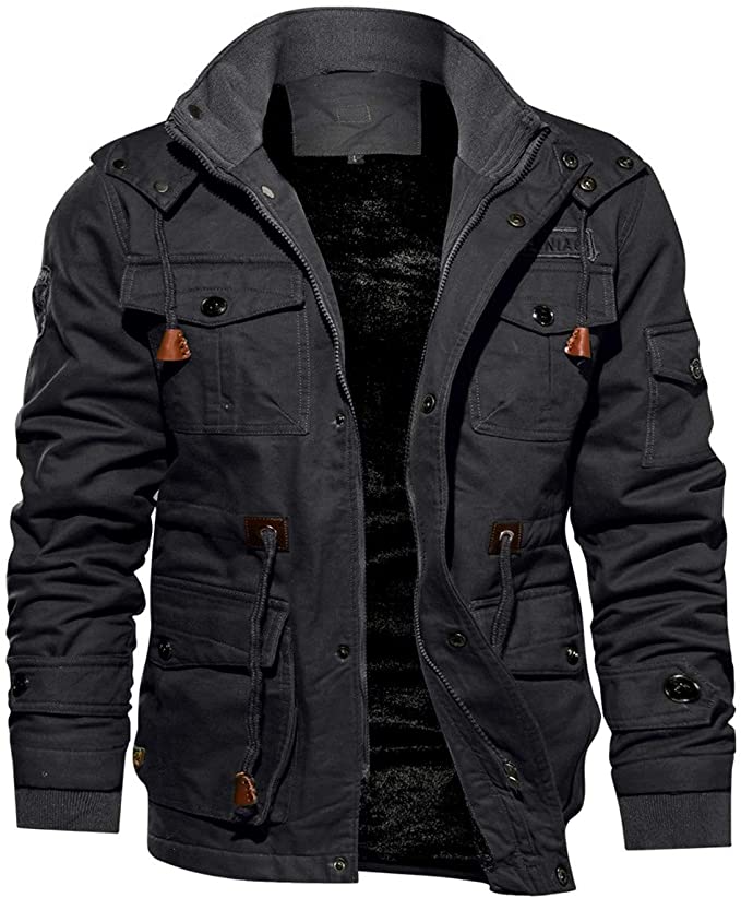 TACVASEN Men's Jacket-Casual Winter Cotton Military Jacket Thicken Hooded Cargo Coat