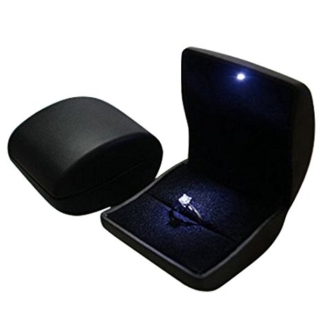 Lily Treacy PU Leather Jewelry,Ring Box,Case,with LED Lighted up for Proposal,Engagement,Wedding,Gift,Coin,Earrings (Black)