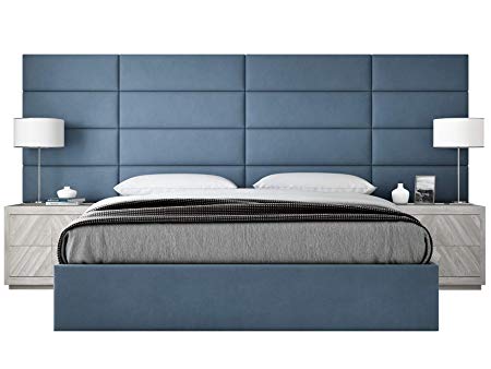 Vänt Upholstered Wall Panels - King/Cal King Size Wall Mounted Headboards - Suede Blue - Panel Size 39” Wide x 11.5” High - Pack of 4 Panels