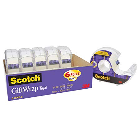Scotch GiftWrap Tape, Standard Width, Gives Gifts a Smooth Finished Look, 3/4 x 650 Inches, 6 Dispensered Rolls (615-GW)