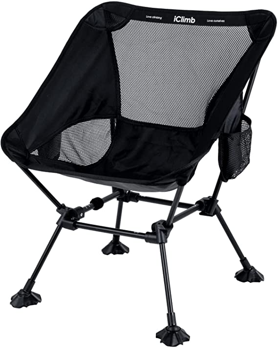 iClimb Ultralight Compact Camping Folding Beach Chair with Anti-Sinking Large Feet and Back Support Webbing