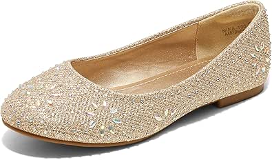 DREAM PAIRS Girls Dress Shoes Slip-on Rhinestone Glitter Ballet Flats for Wedding, Party, Birthday, Prom, Little Kid/Big Kid