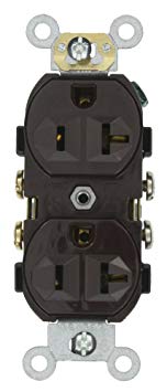 Leviton CR20 20-Amp, 125-Volt, Narrow Body Duplex Receptacle, Straight Blade, Commercial Grade, Self Grounding, Brown