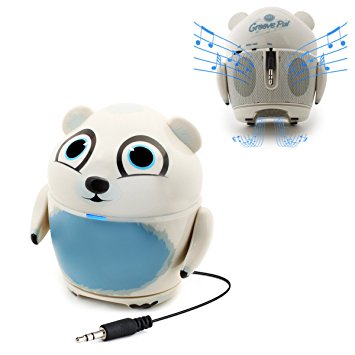 Cute Animal Rechargeable Portable Speaker with Passive Subwoofer (Groove Pal Polar Bear) Speaker for Kids by GOgroove - Stereo Drivers, Retractable 3.5mm AUX Cable - Plug Into Tablets, Phones, & more