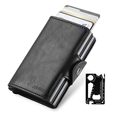 LUNGEAR Credit Card Holder Minimalist Card Wallet with Banknote Storage Exterior Leather Up to Hold 12 Cards