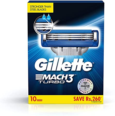 Gillette Mach Turbo 3 Shaving Blades- Pack of 10 (Cartridges)