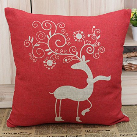 LINKWELL 45x45cm Merry Christmas Xmas Gift Present Red Cartoon Deer Burlap Pillow Case Cushion Cover