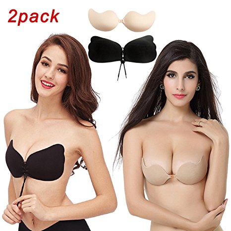 2 Pack Womens Strapless Self Adhesive Silicone Invisible Push-up Bras