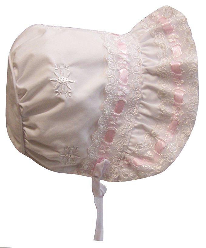 N'Ice Caps Baby Girls Lacy Bonnet With Flowers Embroidery