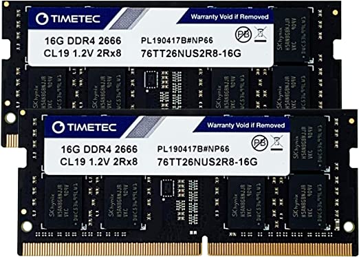 Timetec 32GB KIT (2x16GB) DDR4 2666MHz PC4-21300 Unbuffered Non-ECC 1.2V CL19 260 Pin SODIMM Laptop Notebook Computer Memory RAM Module Upgrade S Series (Not for iMac 2019)