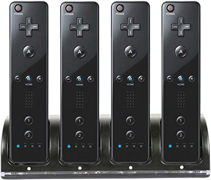 GPCT [Nintendo Wii] Remote 4 Charger Charging Dock W/ 4 Rechargeable Batteries & Docking Station. [LED Charge Indicator] for Wii / Wii U Remote Controller [BLACK]