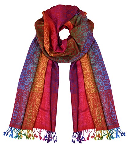 Peach Couture Rainbow Silky Tropical Colorful Exotic Pashmina Wrap Shawl Scarf