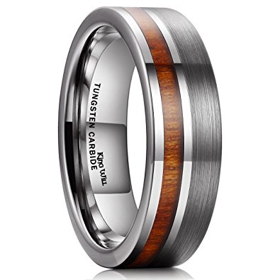 King Will Tungsten Carbide Wedding Band 7mm Silver Brushed Ring With Wood Inlay Comfort Fit