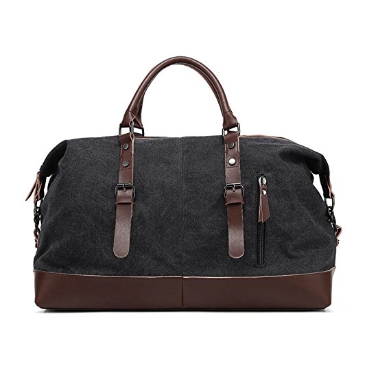 Canvas Duffle Bag, P.KU.VDSL Mens Sports Duffels, Unisex Weekend Bag, Vintage Canvas Leather Holdall Tote Bag, Travel Handbag