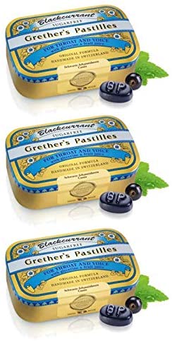 Grether’s Pastilles Sugar Free Formula for Dry Mouth and Sore Throat Relief, Blackcurrant, 3-Pack, 2.1 oz. Per Box