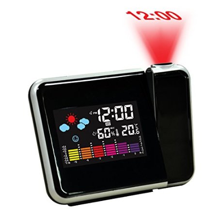 Hippih Projection Digital Clock LED Backlight/Color Indoor Temperature Day/Date Display Weather Snooze Alarm Clock