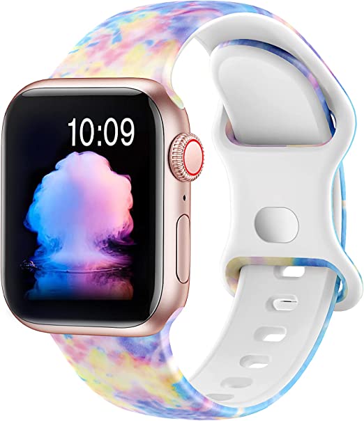 OriBear Compatible with Apple Watch Band 41mm 40mm 38mm Elegant Floral Bands for Women Soft Silicone Solid Pattern Printed Replacement Strap Band for Iwatch Series 7/6/5/4/3/2/1/SE