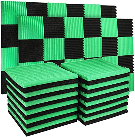 96 Pack- Black/Green Acoustic Panels Studio Foam Wedges 1" X 12" X 12" (96PACK, BLACK&GREEN)