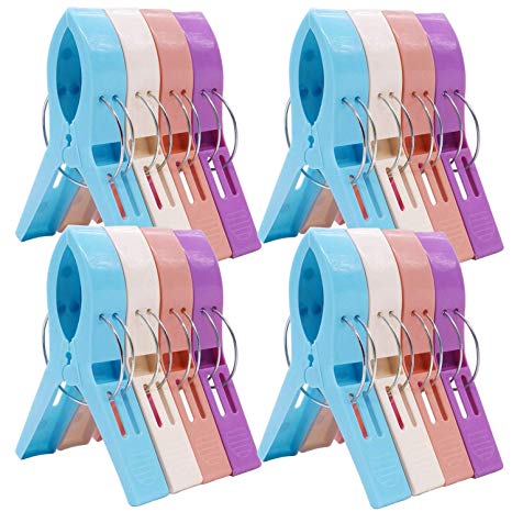 ESFUN 16 Pack Beach Towel Clips Cruise Chair Towel Clamp Holders for Pool Chairs-Jumbo Size,Large Plastic Clothes Pegs Pins Hanging Clip Clamps to Keep Your Towel from Blowing Away
