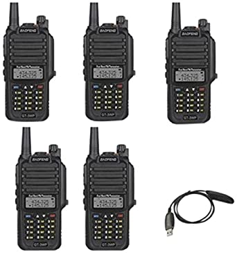 BaoFeng PoFung GT-3WP Dual Band Two-Way Radio, Waterproof Dustproof IP67 Walkie Talkie Transceiver, VHF/UHF 136-174/400-520MHz, with Programming Cable, Black, 5 Pack