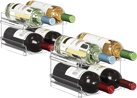 Lifewit Plastic Stackable Wine Rack for Refrigerator, Cabinet, Countertop,Wine Bottle Holder, Water Bottle Organizer for Fridge, Pantry, Hold 8 Bottles