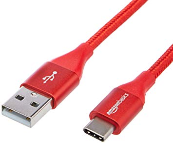 AmazonBasics Double Braided Nylon USB Type-C to Type-A 2.0 Male Charging Cable | 3 feet, Red