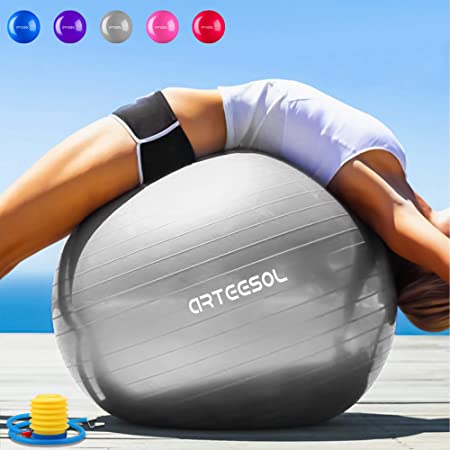 Arteesol Anti-Burst Exercise Ball, Fitness Balance Swiss Ball with Quick Pump 45/55/65/75cm Anti-Slip Yoga Ball Heavy Duty Gym Ball for Physical Therapy, Gym and Home Exercise